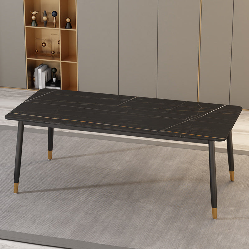 Mesa de comedor moderna de imitación de mármol con acabado mate, rectangular, 4 patas