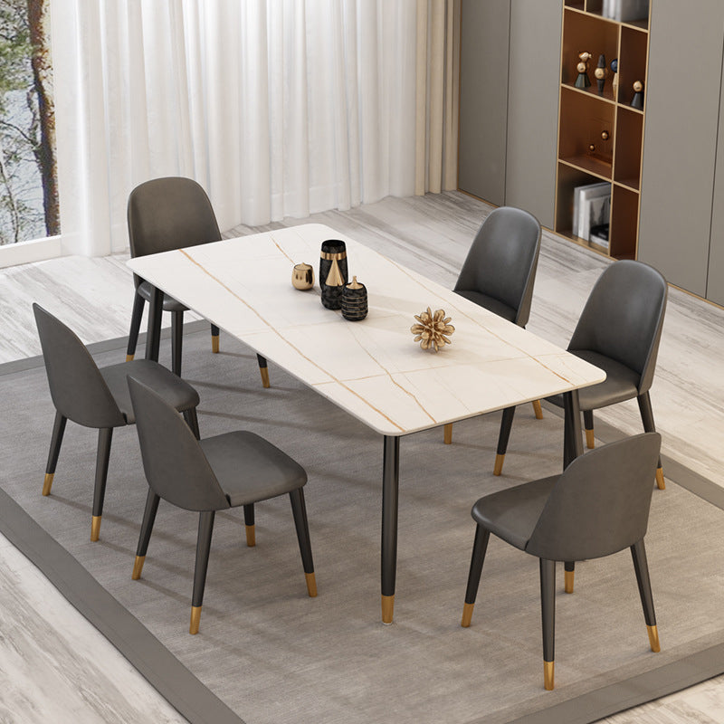 Mesa de comedor moderna de imitación de mármol con acabado mate, rectangular, 4 patas