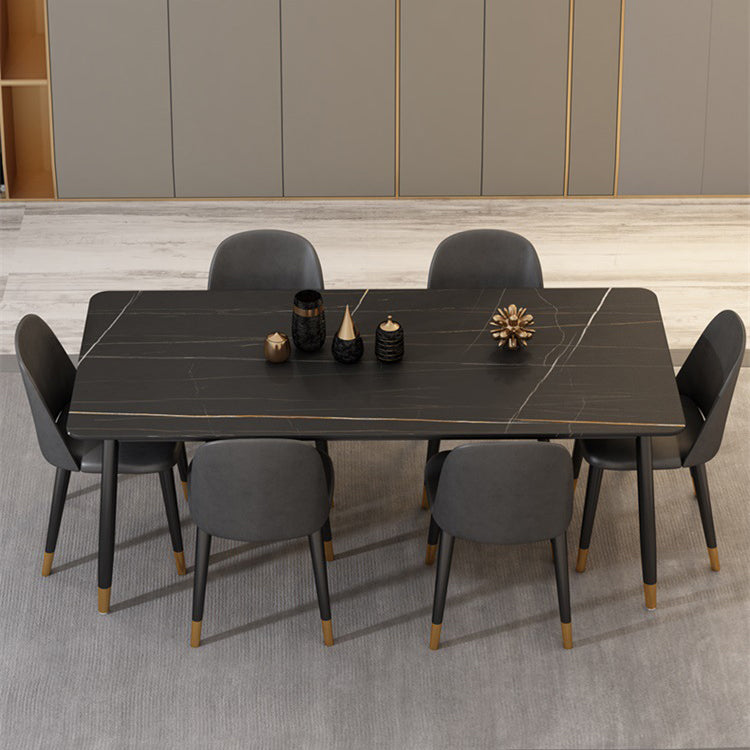 Mesa de comedor moderna de imitación de mármol con acabado mate, rectangular, 4 patas