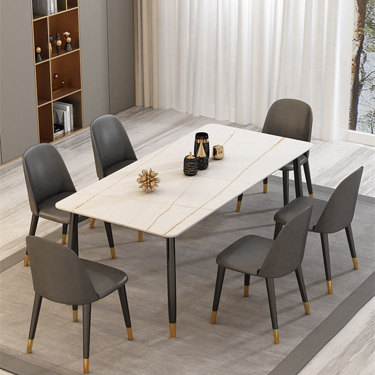 Mesa de comedor moderna de imitación de mármol con acabado mate, rectangular, 4 patas