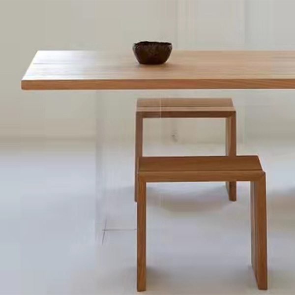Mesa de restaurante moderna de mesa de madera de pino con base de pedestal doble acrílico