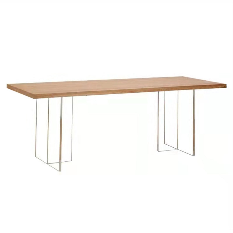 Mesa de restaurante moderna de mesa de madera de pino con base de pedestal doble acrílico