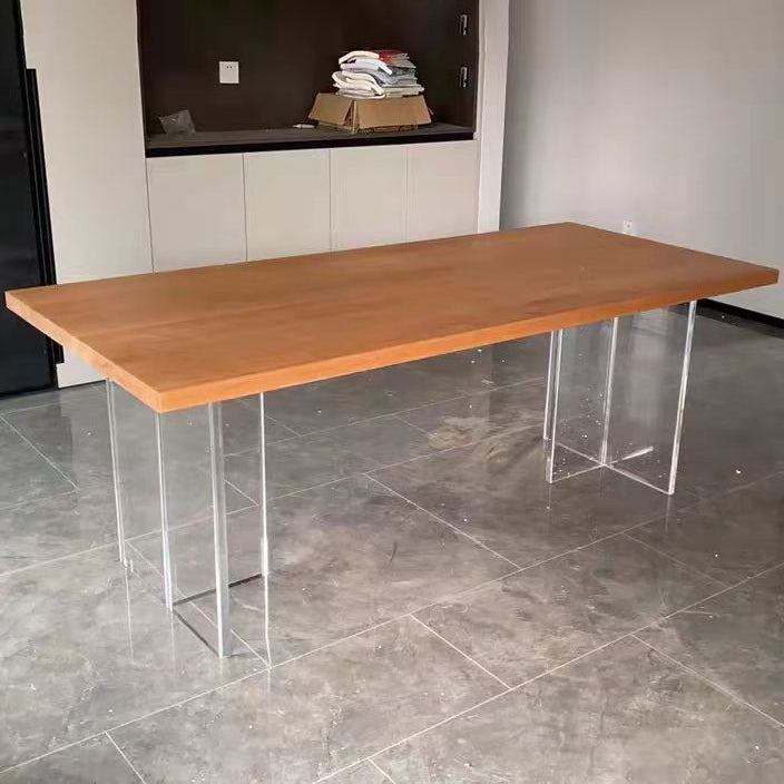Mesa de restaurante moderna de mesa de madera de pino con base de pedestal doble acrílico