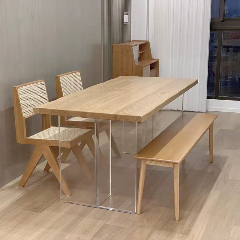 Mesa de restaurante moderna de mesa de madera de pino con base de pedestal doble acrílico