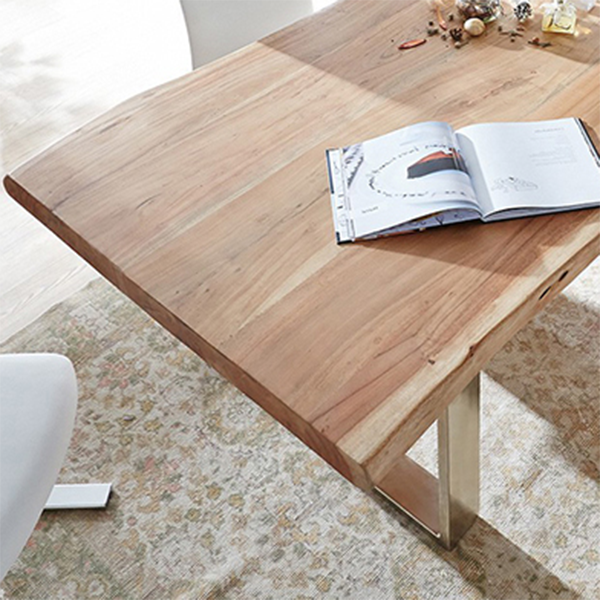 Table moderne en bois massif pour restaurant Table à manger rectangulaire avec double piédestal
