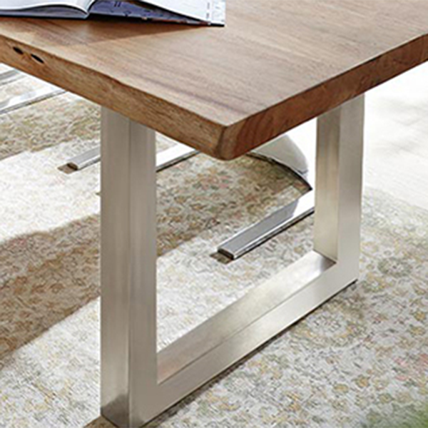 Table moderne en bois massif pour restaurant Table à manger rectangulaire avec double piédestal