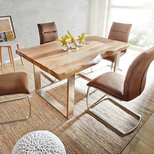 Table moderne en bois massif pour restaurant Table à manger rectangulaire avec double piédestal