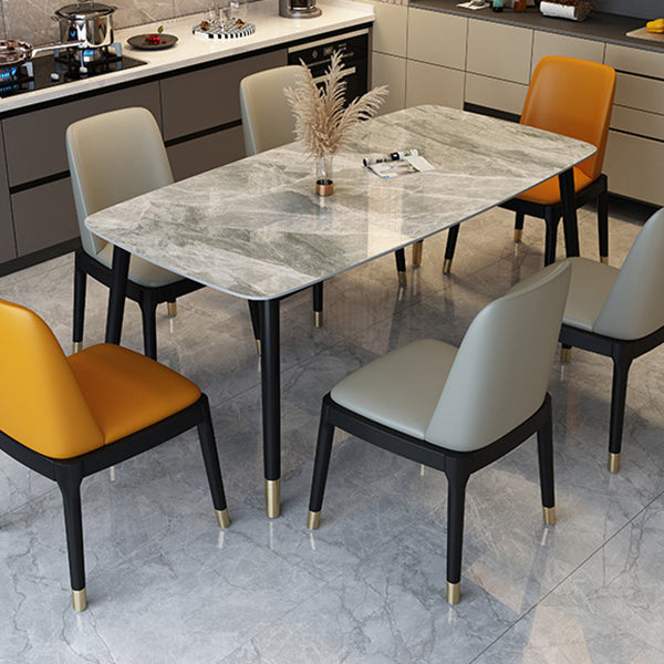 Traditional Luxury Dining Table Stone and Wood Legs Rectangle Dining Site Table
