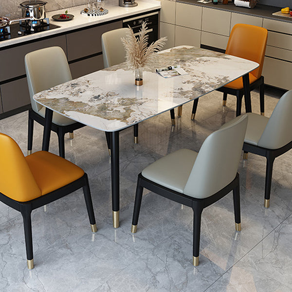 Traditional Luxury Dining Table Stone and Wood Legs Rectangle Dining Site Table