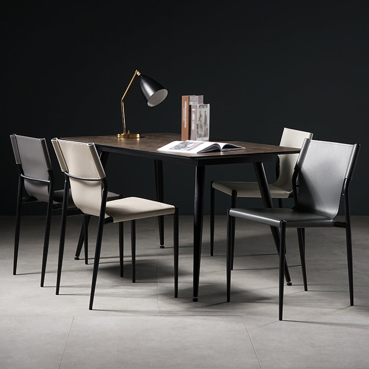 Silla de comedor de cuero de estilo industrial, silla de comedor sin brazos con respaldo sólido