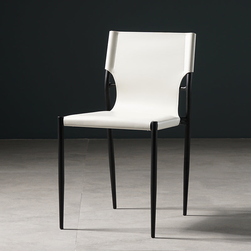 Silla de comedor de cuero de estilo industrial, silla de comedor sin brazos con respaldo sólido