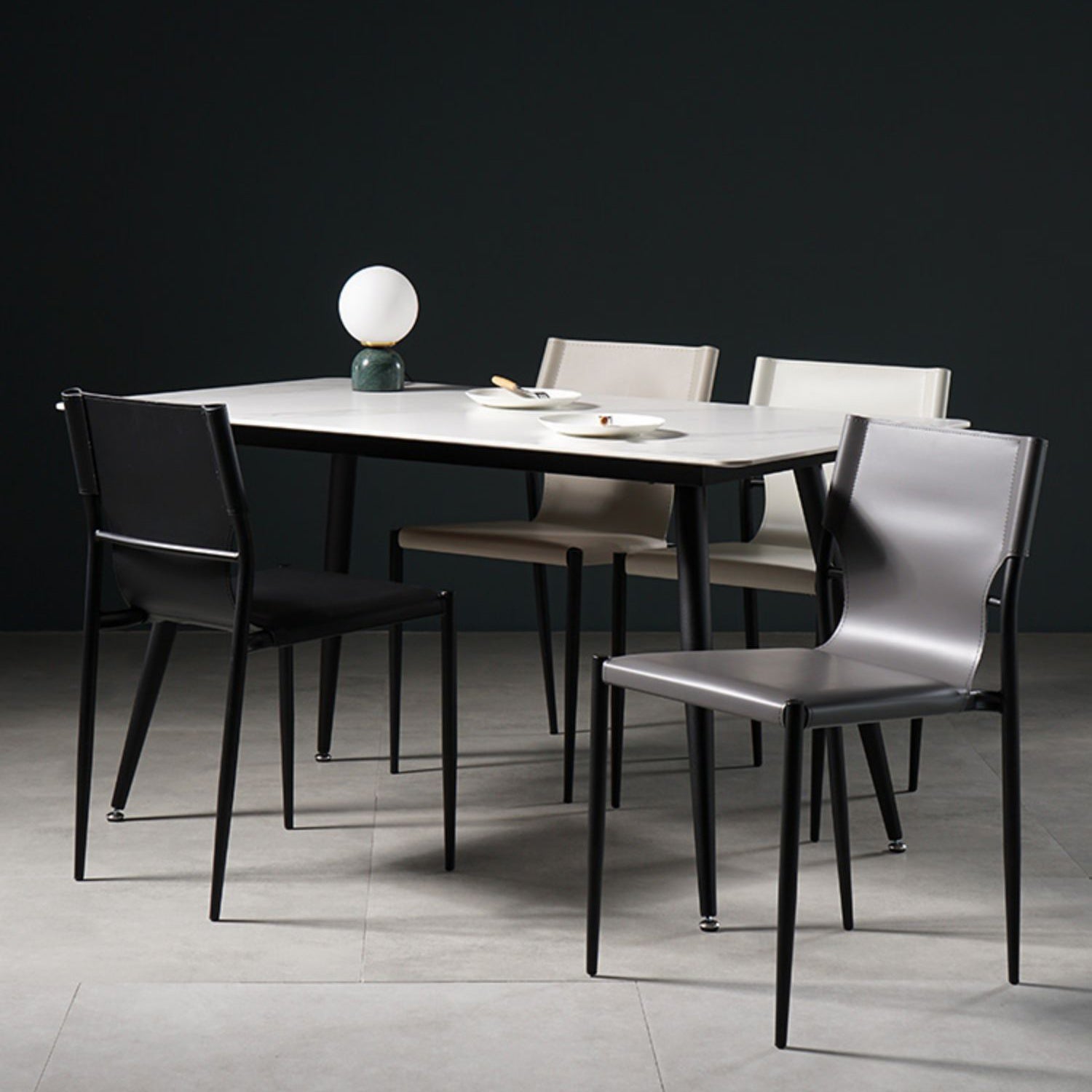 Silla de comedor de cuero de estilo industrial, silla de comedor sin brazos con respaldo sólido