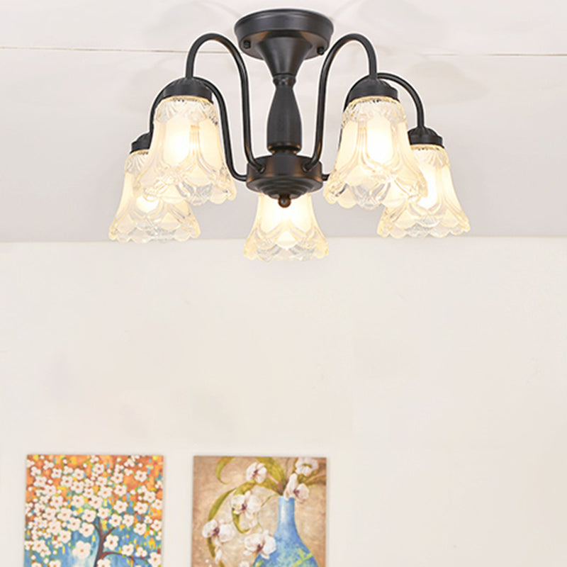 Luz de lámpara de campana decorativa iluminación de vidrio Flushmount en negro para sala de estar