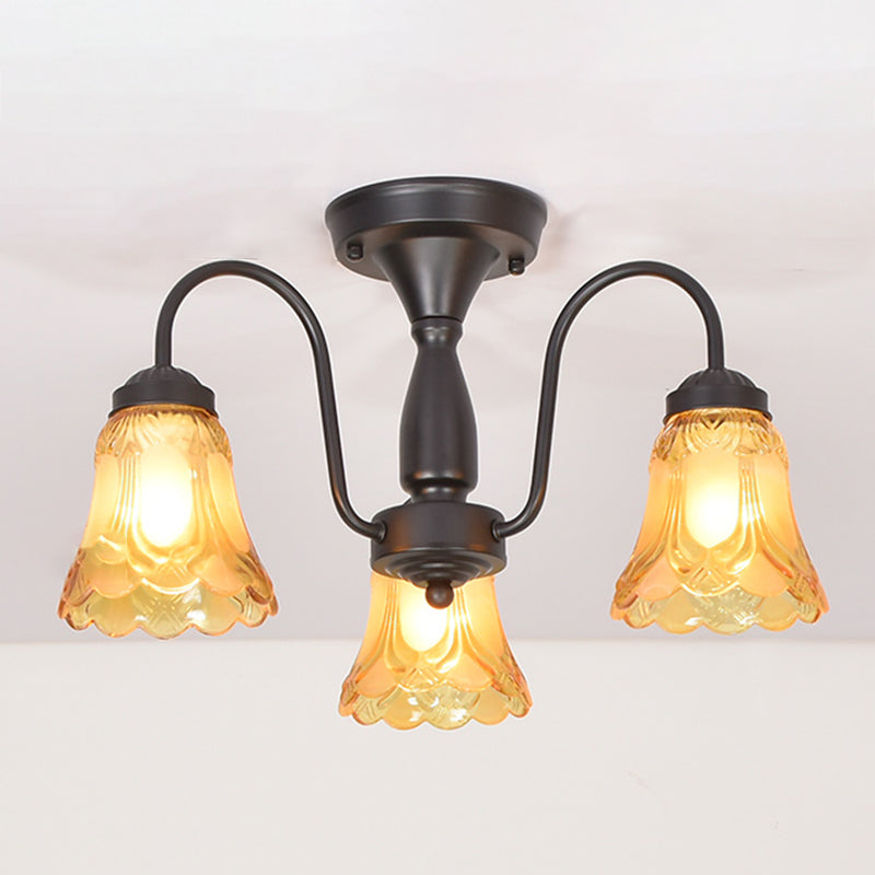 Luz de lámpara de campana decorativa iluminación de vidrio Flushmount en negro para sala de estar