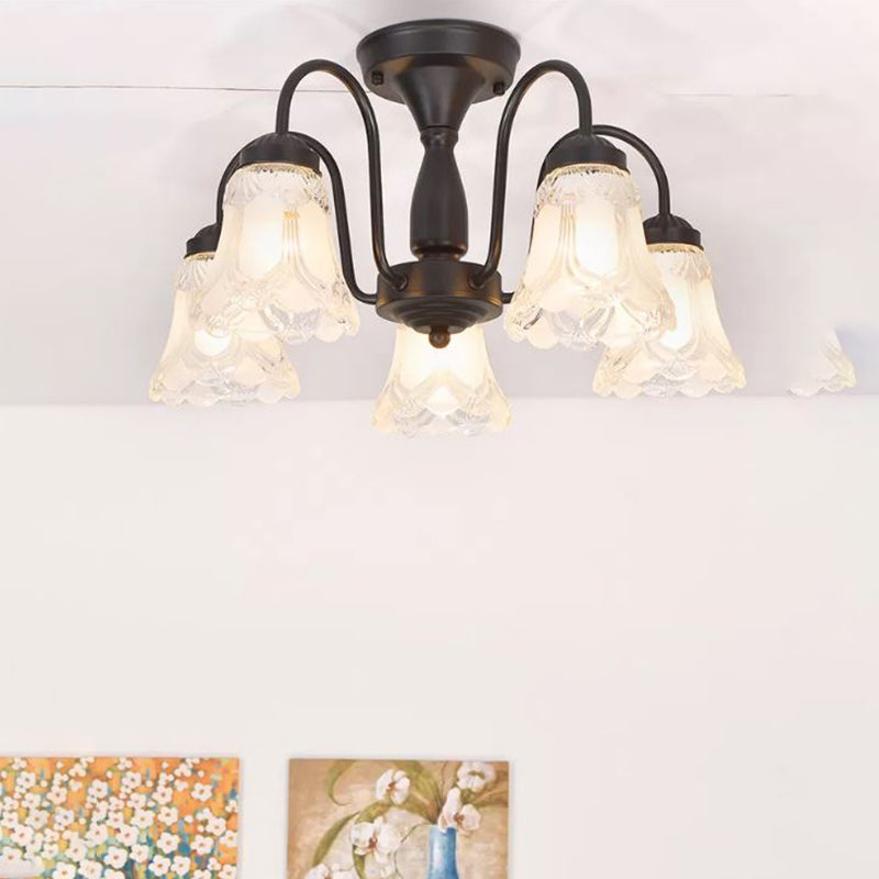 Luz de lámpara de campana decorativa iluminación de vidrio Flushmount en negro para sala de estar