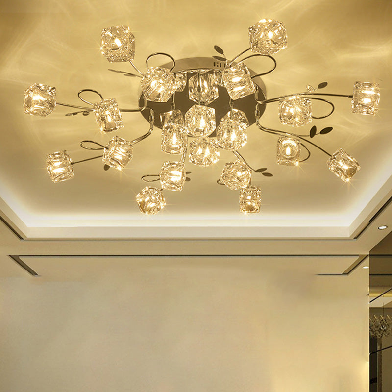 Cube contemporain Flush Lightture Crystal Flush Plafond Light en argent