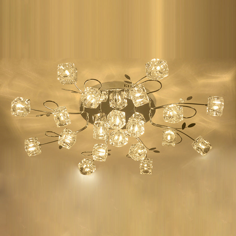 Cube contemporain Flush Lightture Crystal Flush Plafond Light en argent