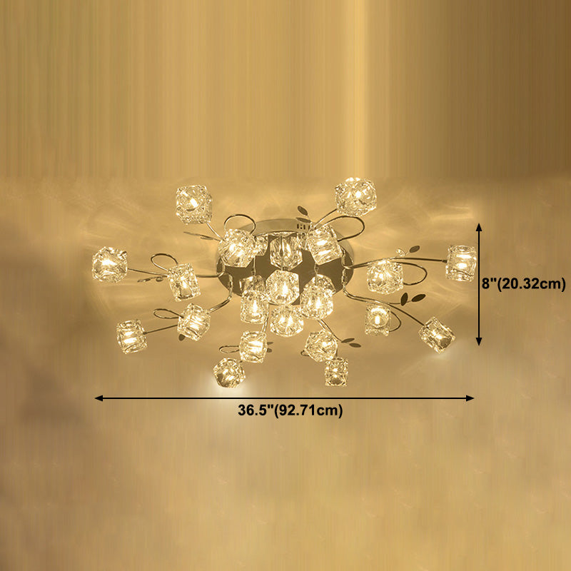 Cube contemporain Flush Lightture Crystal Flush Plafond Light en argent