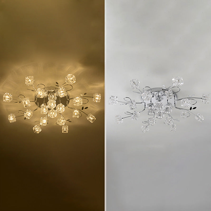 Cube contemporain Flush Lightture Crystal Flush Plafond Light en argent