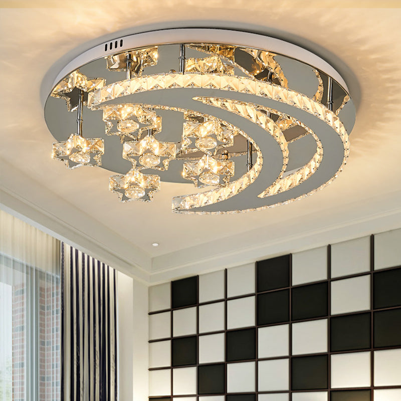 Contemporary Star Flush Light Crystal Flush Mount Ceiling Fixture in Silver