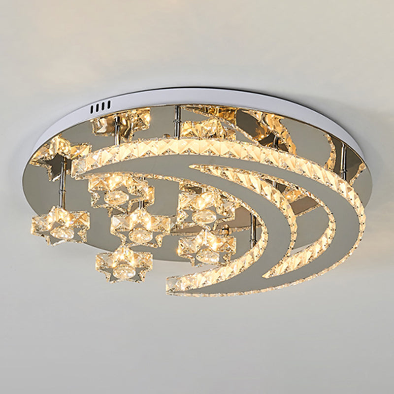 Contemporary Star Flush Light Crystal Flush Mount Ceiling Fixture in Silver
