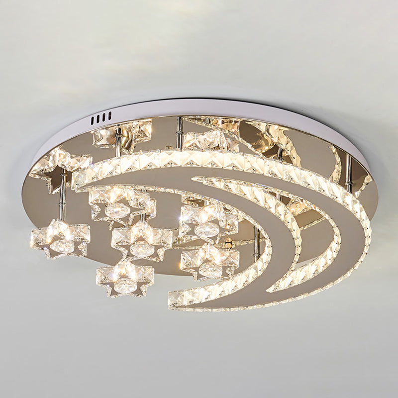 Contemporary Star Flush Light Crystal Flush Mount Ceiling Fixture in Silver