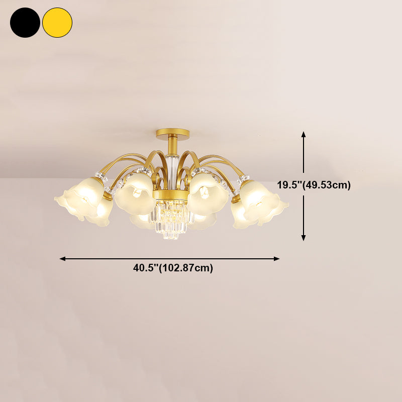 Éclairage de plafond multi-tampon traditionnel à lampe métallique avec une teinte en verre de fleur