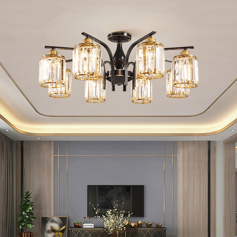 Éclairage de plafond de chambre à coucher multi-tampons moderne de cuivre en cuivre avec nuance en cristal