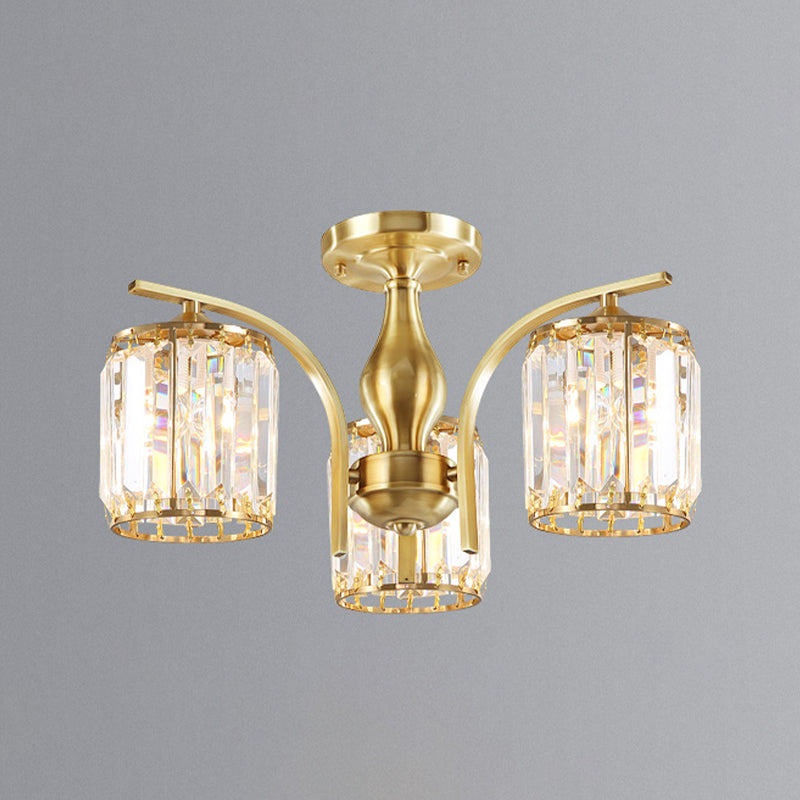 Éclairage de plafond de chambre à coucher multi-tampons moderne de cuivre en cuivre avec nuance en cristal