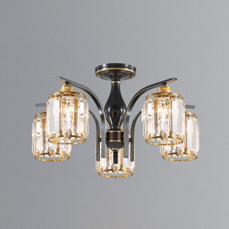 Éclairage de plafond de chambre à coucher multi-tampons moderne de cuivre en cuivre avec nuance en cristal