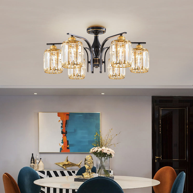 Éclairage de plafond de chambre à coucher multi-tampons moderne de cuivre en cuivre avec nuance en cristal