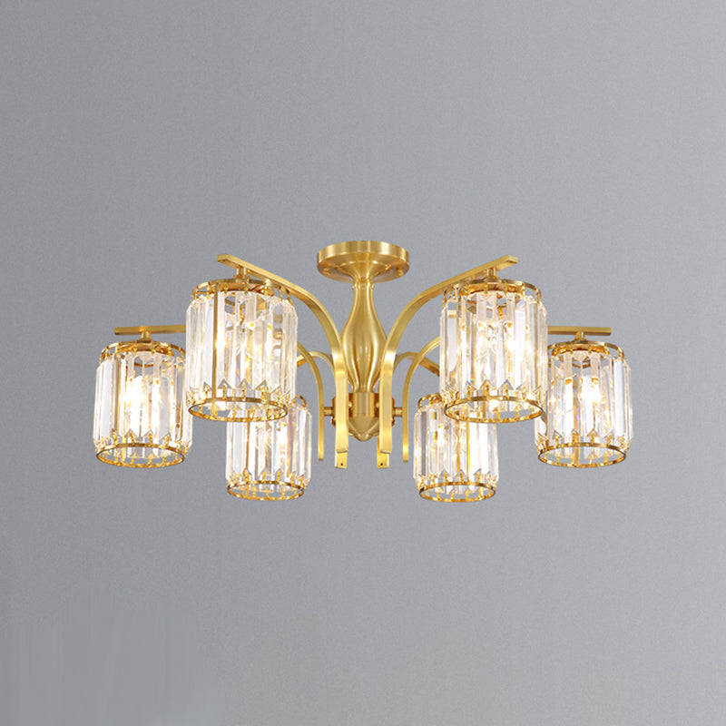 Éclairage de plafond de chambre à coucher multi-tampons moderne de cuivre en cuivre avec nuance en cristal