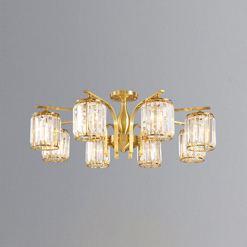 Éclairage de plafond de chambre à coucher multi-tampons moderne de cuivre en cuivre avec nuance en cristal