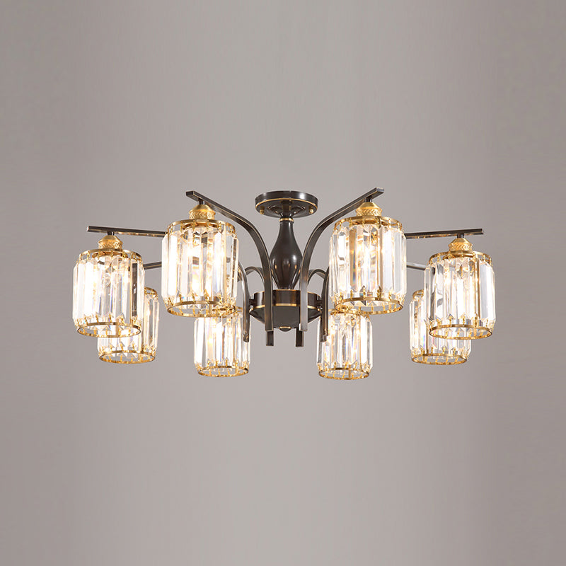 Éclairage de plafond de chambre à coucher multi-tampons moderne de cuivre en cuivre avec nuance en cristal