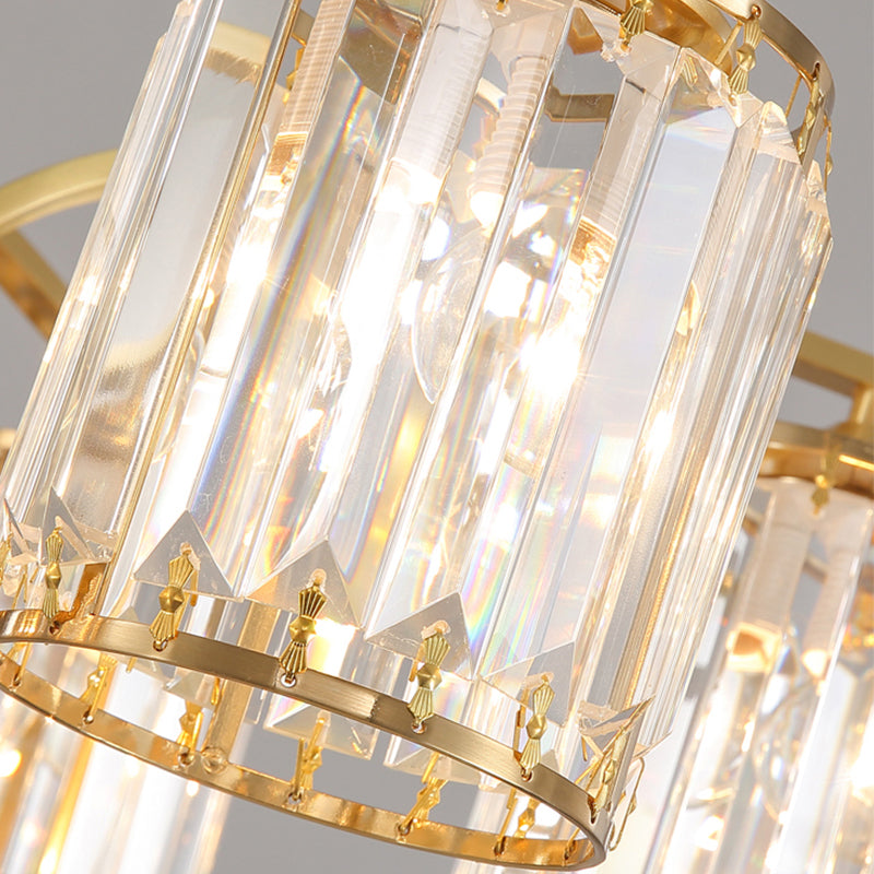 Éclairage de plafond de chambre à coucher multi-tampons moderne de cuivre en cuivre avec nuance en cristal