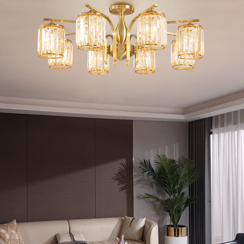 Éclairage de plafond de chambre à coucher multi-tampons moderne de cuivre en cuivre avec nuance en cristal