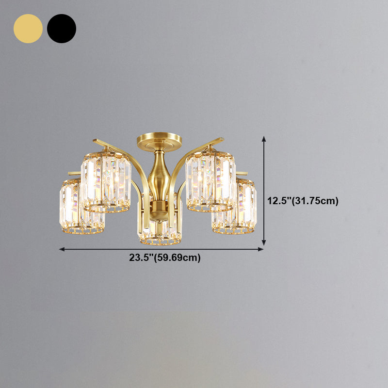 Éclairage de plafond de chambre à coucher multi-tampons moderne de cuivre en cuivre avec nuance en cristal