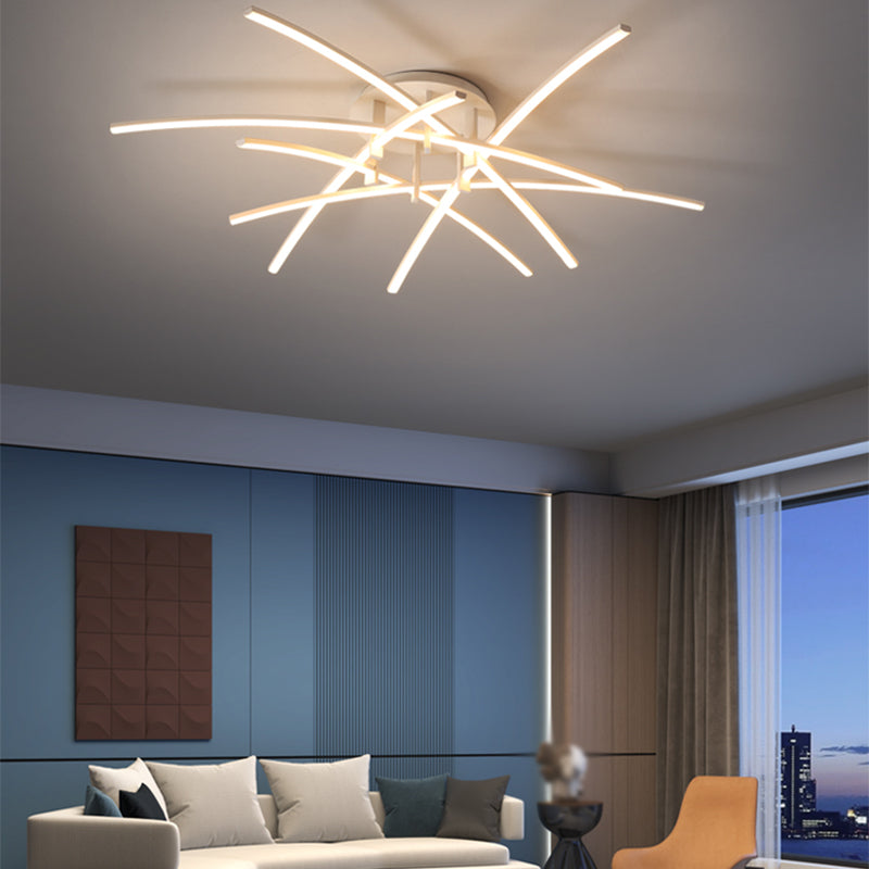 Style simple linéaire Semi Flush Fush Multi-Head Bedroom Plafond Éclairage avec une teinte acrylique