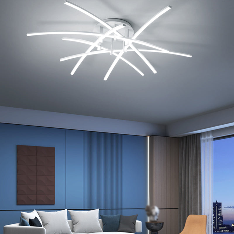 Style simple linéaire Semi Flush Fush Multi-Head Bedroom Plafond Éclairage avec une teinte acrylique