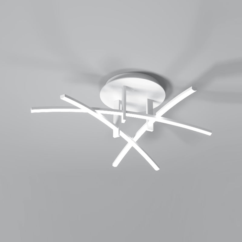 Style simple linéaire Semi Flush Fush Multi-Head Bedroom Plafond Éclairage avec une teinte acrylique