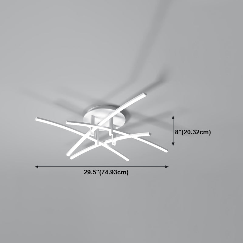 Style simple linéaire Semi Flush Fush Multi-Head Bedroom Plafond Éclairage avec une teinte acrylique