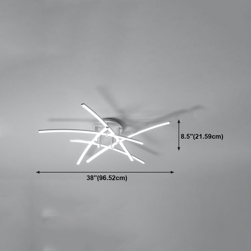 Style simple linéaire Semi Flush Fush Multi-Head Bedroom Plafond Éclairage avec une teinte acrylique