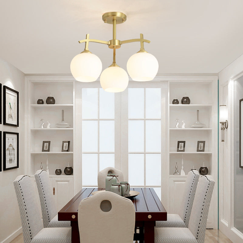 Nordique en laiton plafonnier Light Glass Shade Multi Light Flush Mount Light pour le salon