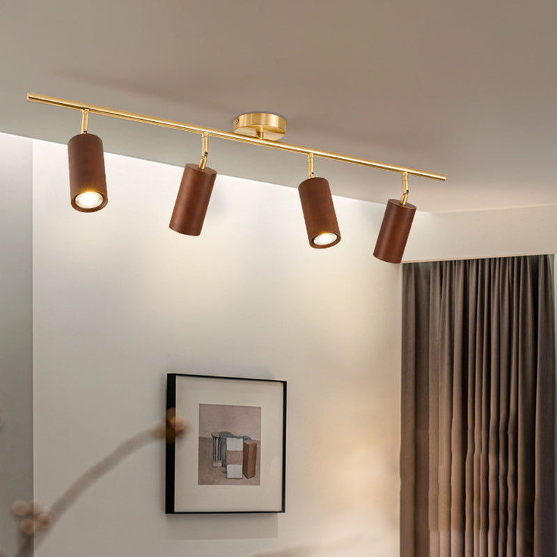 Modern Style Cylindrical Shape Ceiling Light Wood Multi Light Ceiling Light for Restaurant