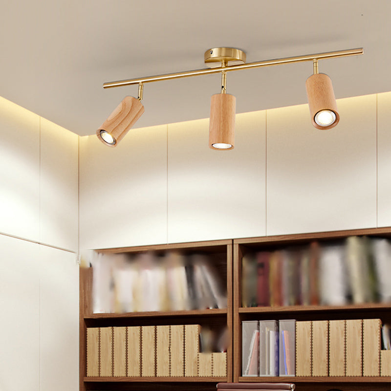 Modern Style Cylindrical Shape Ceiling Light Wood Multi Light Ceiling Light for Restaurant