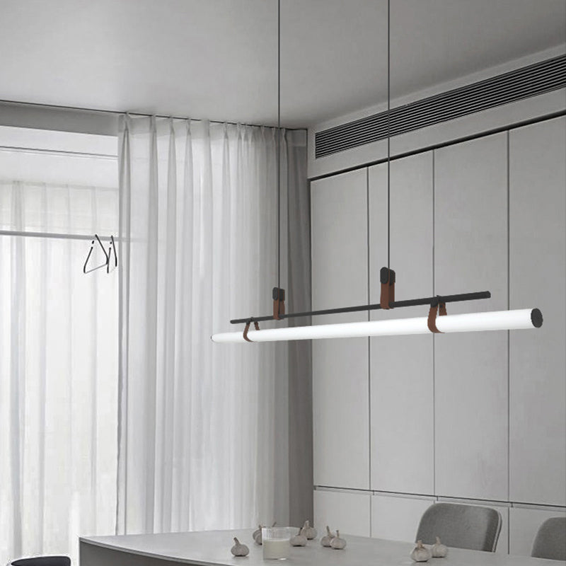 Lámpara moderna de la isla de metal lineal Luz de restaurante moderno de 1 cabeza con sombra acrílica