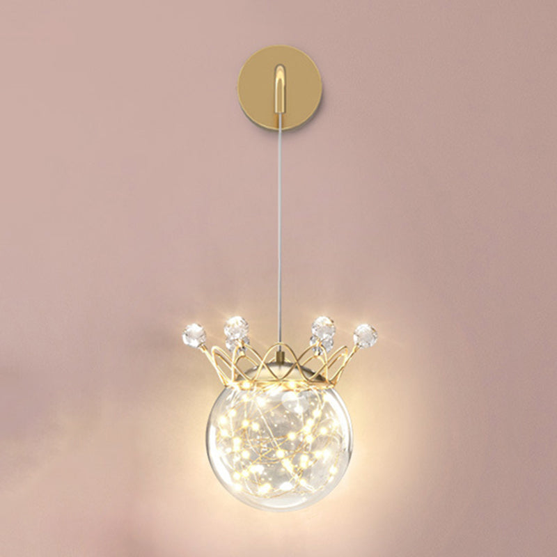 Modern Style Gold Wall Light Crown Shape Wall Sconce with Crystal for Bedroom