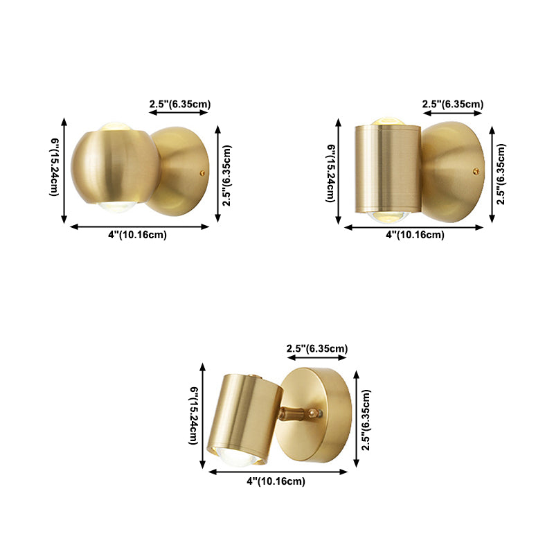 Nordic Style Brass Wall Light Geometric LED Wall Sconce in Gold for Bedroom