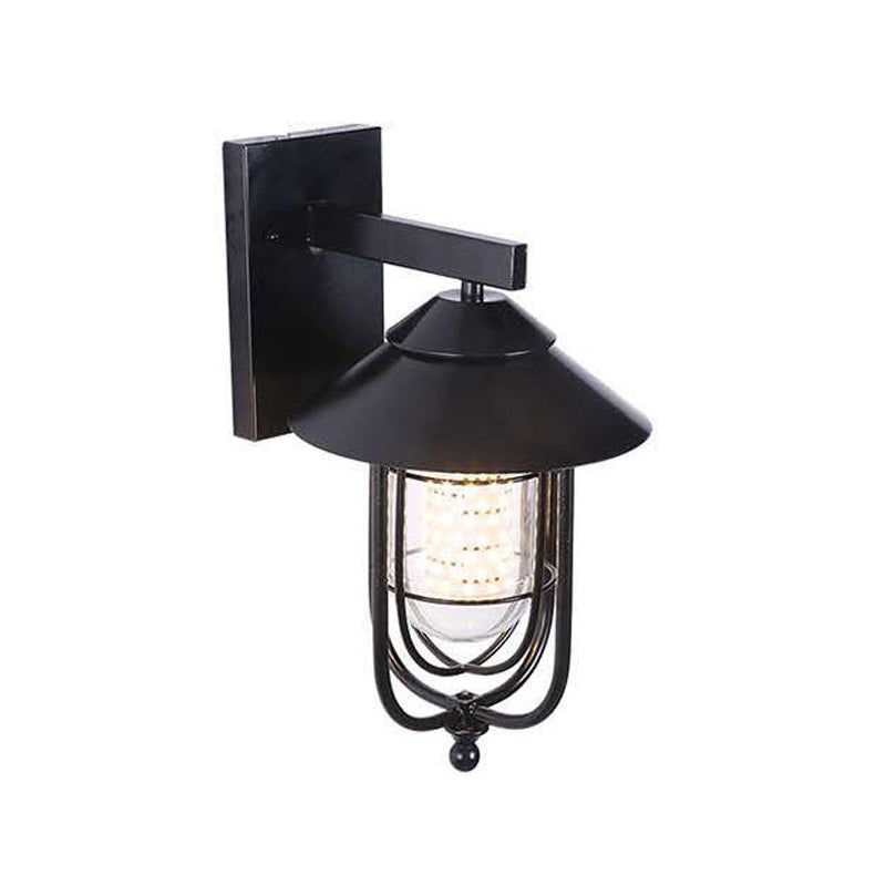 Retro -Stil Metall Wandleuchte Käfigform Wandleuchten mit Glas für Natur im Freien