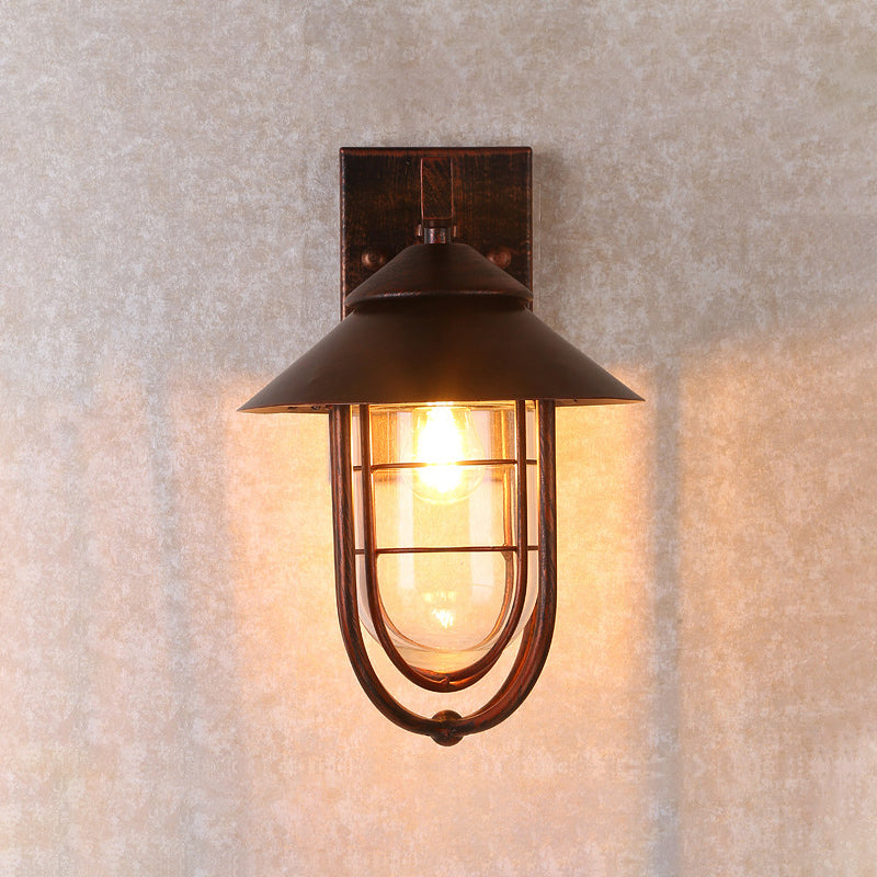 Retro -Stil Metall Wandleuchte Käfigform Wandleuchten mit Glas für Natur im Freien